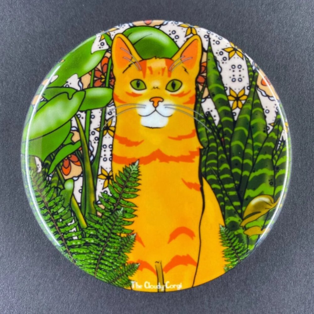 Retro Cat Plants Handmade  Pin, Magnet, Keychain, Bottle Opener or Mini Ornament